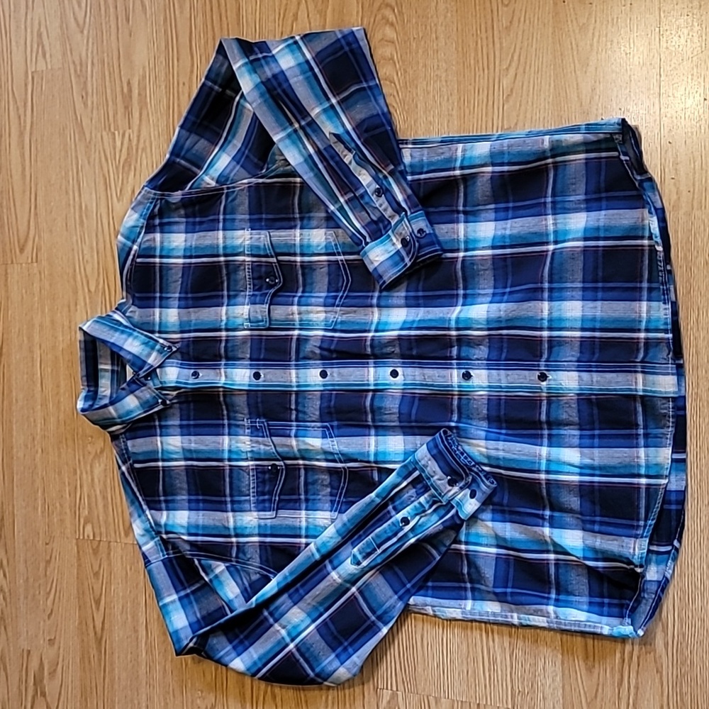 Roper Western Shirt Men's Long Sleeve Button Up  Blue Plaid Cotton Sz Large